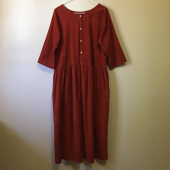 French Quintessence Elgantine Dress in Burnt Orange Terracotta Corduroy - Picture 2 of 16